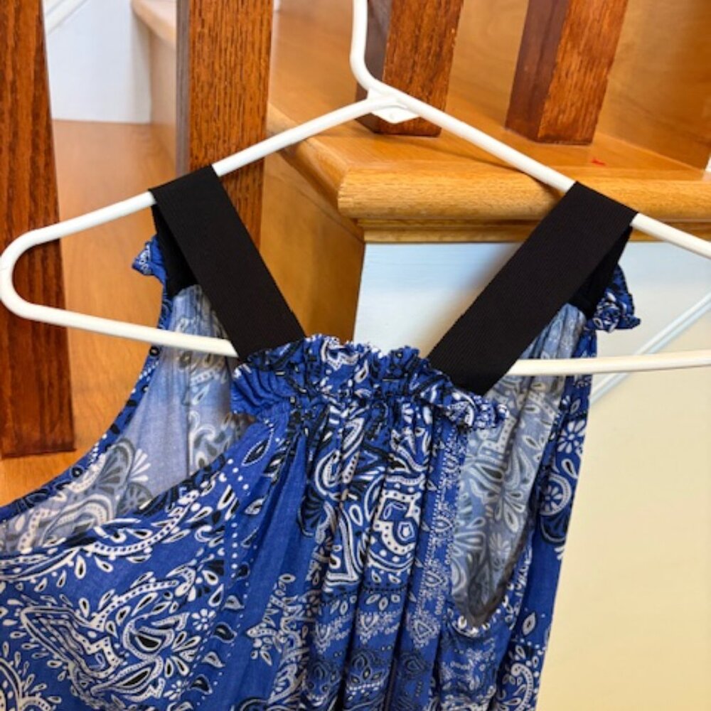 Karen Kane Woven Blue Bandana Print Racerback A Line Sleeveless Top Blouse XL - Picture 2 of 5
